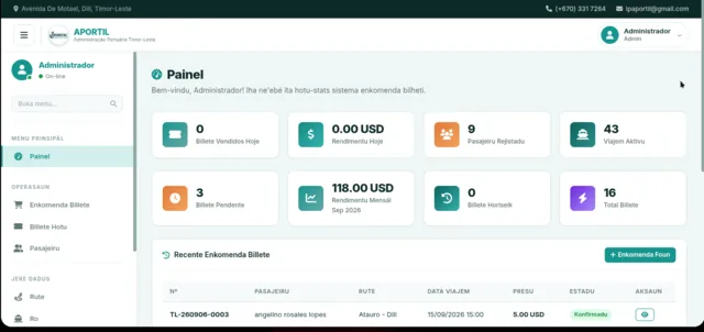 APORTIL ticket and booking management UI